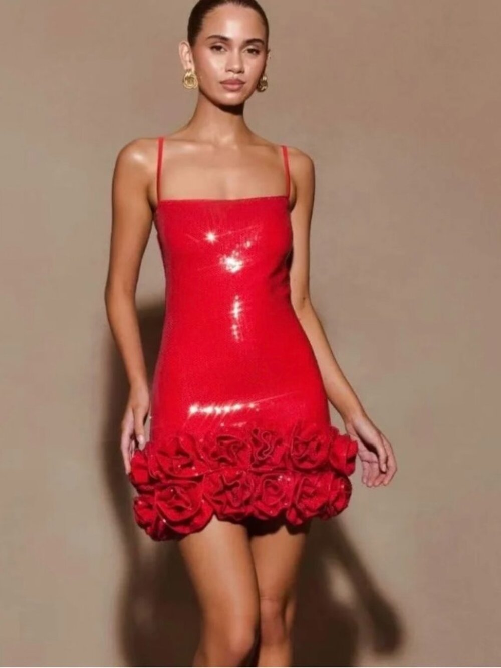 Meshki Faye Sequin Flower Mini Dress In Ruby